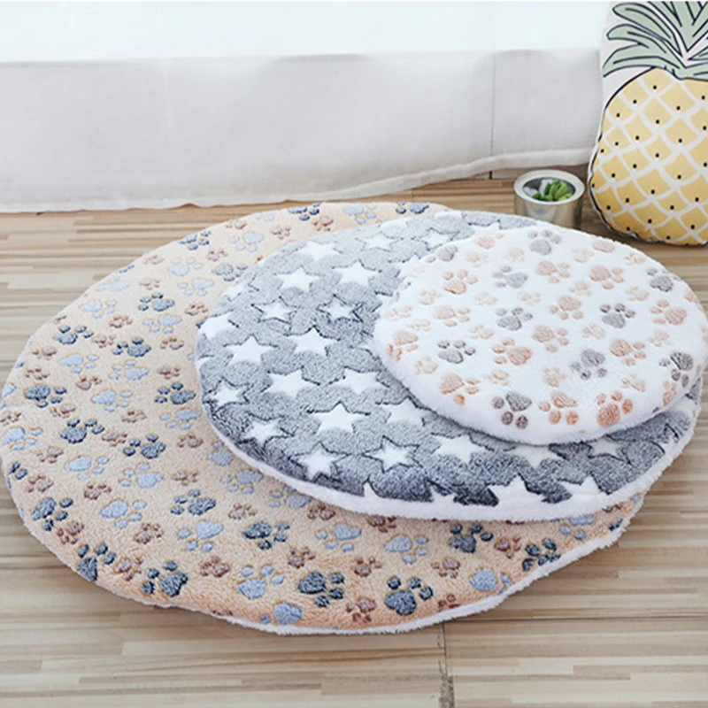 

Soft Pet Dog Mat Cotton Paw Foot Print Washable Round Pet Blanket Double-sided Warm Sleeping Beds For Small Medium Dogs Cats