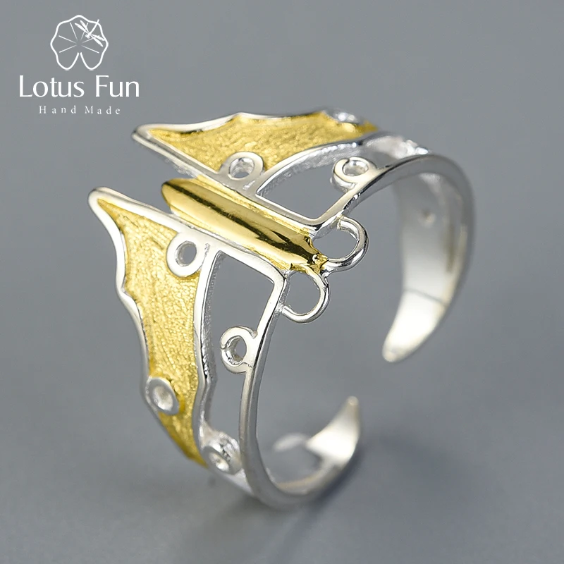 

Lotus Fun Real 925 Sterling Silver Natural Handmade Designer Fine Jewelry Adjustable Hollow Butterfly Kite Rings for Women