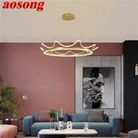 aosong nordic pendant lights gold crown contemporary luxury led lamp fixture for home decoration