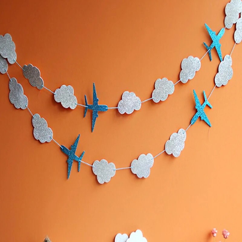 Облака и самолеты баннеры гирлянда синий ребенок душ Дети День рождения события