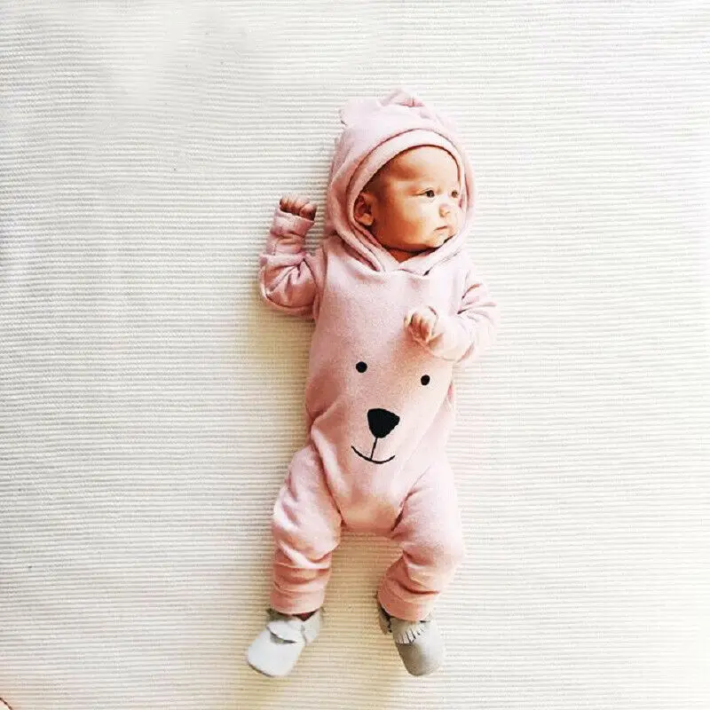 

Toddler Newborn Baby Boy Girl Cartoon 3D Ear Hooded Romper Long Sleeve Jumpsuit Outfits Clothes