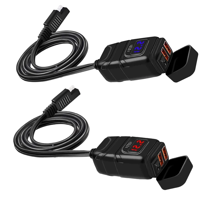 

Руль мотоцикла 12В SAE Dual QC3.0 Переходник USB для зарядки в машине с вольтметром, двойной USB супер быстрое зарядное устройство
