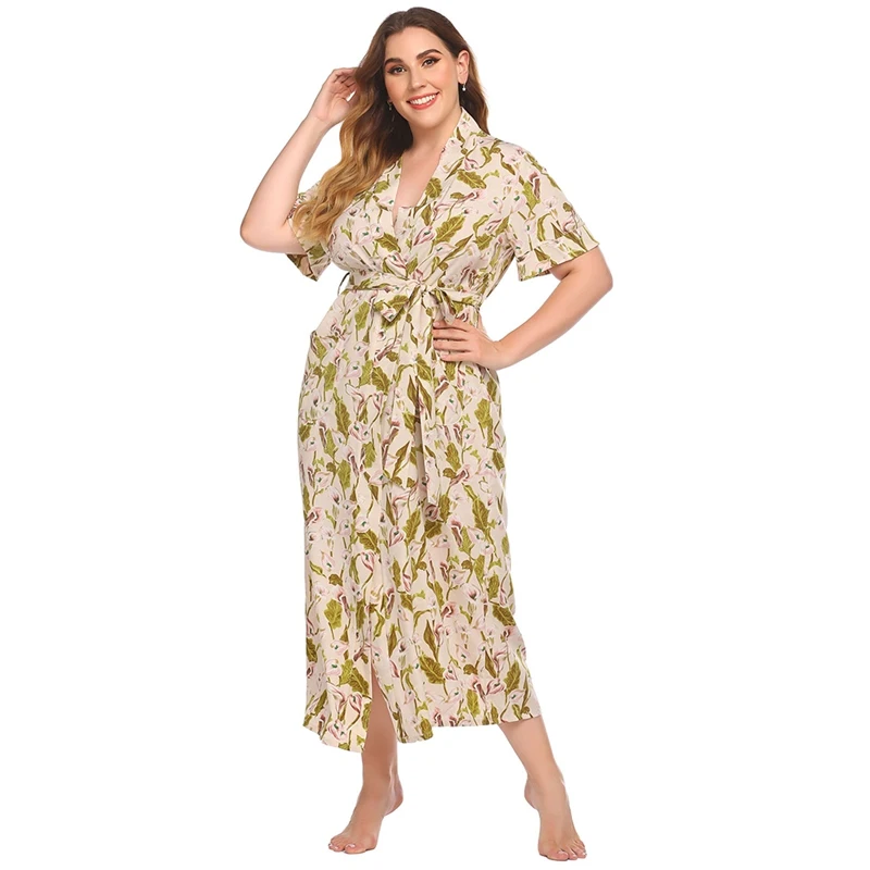 

Ladies' Nightgown With Short Sleeve Print And Long Style Nightdress For Home Wear 2021