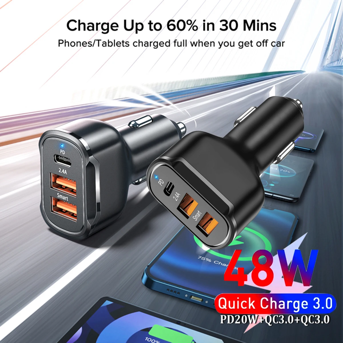 Автомобильное зарядное устройство PPS PD QC 3 USB металлическое быстрое для iPhone 12 Xiaomi