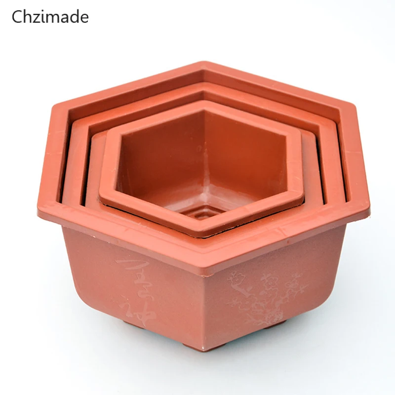 Chzimade шестиугольный пластиковый цветочный горшок бонсай для небольших цветочных растений горшок зеленый ящик для растений украшение дома