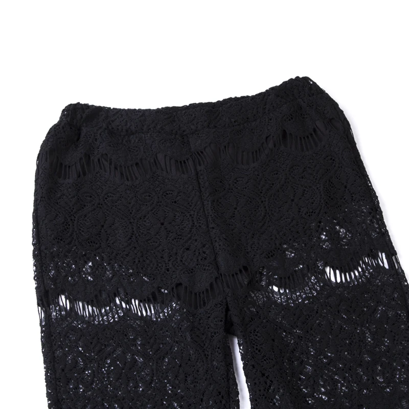 

Kayotuas Bikini Cover-Up Summer Hollow Out High Waist Lace See-Through Beachwear Sexy Long Trousers Swimwear Hot White Outfit