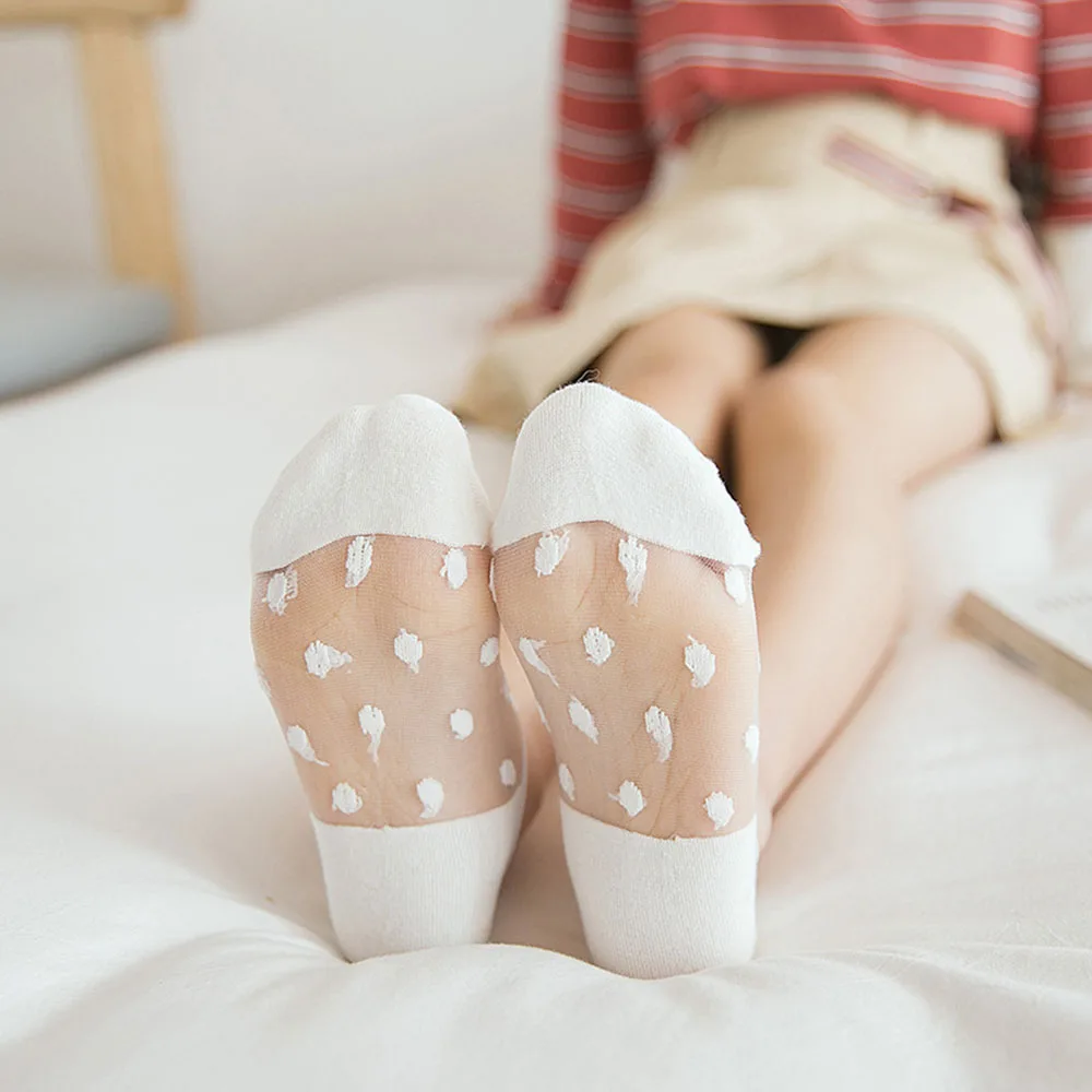 Женские шелковые короткие носки с сеточкой прозрачные вязаные до щиколотки