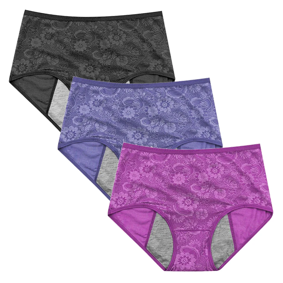 

3 Pcs Women Menstrual Period Briefs Jacquard Leak Proof Panties Lingerie Female Sexy Breathable Physiological Underwear