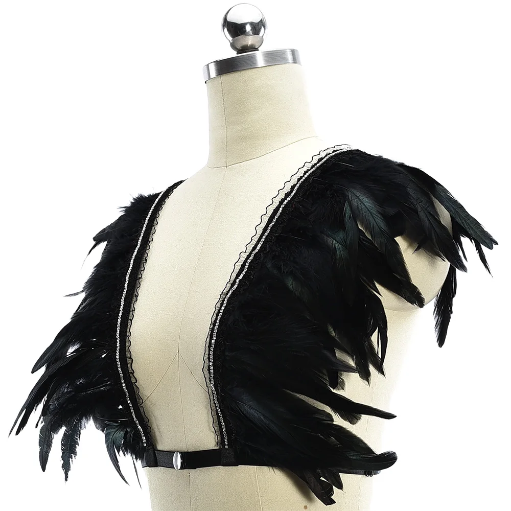 Женский укороченный топ Goth бюстгальтер-клетка с перьями и ремнями женское