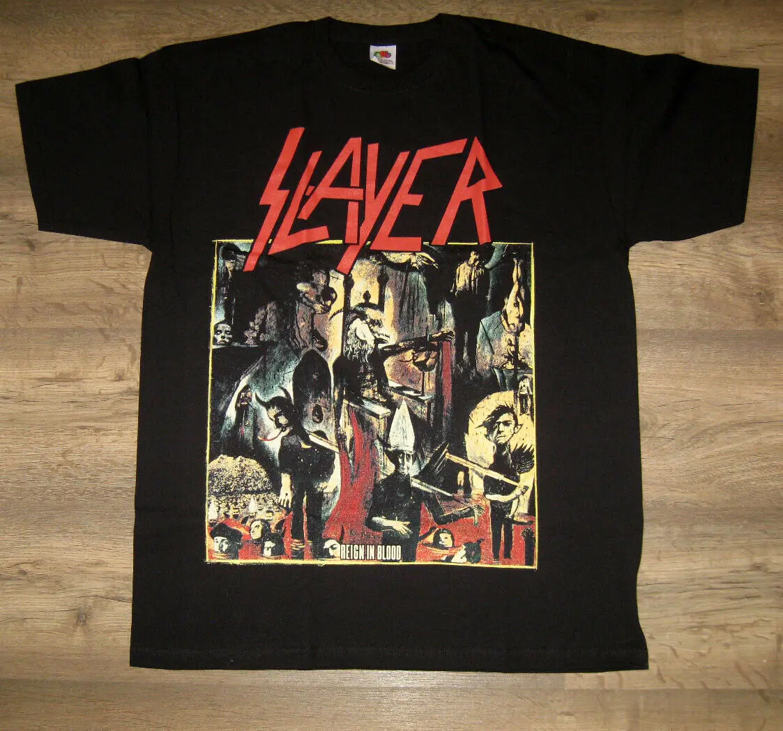 Футболка Slayer-Reign in Blood Humor топы из 100% хлопка хлопковые футболки с круглым вырезом