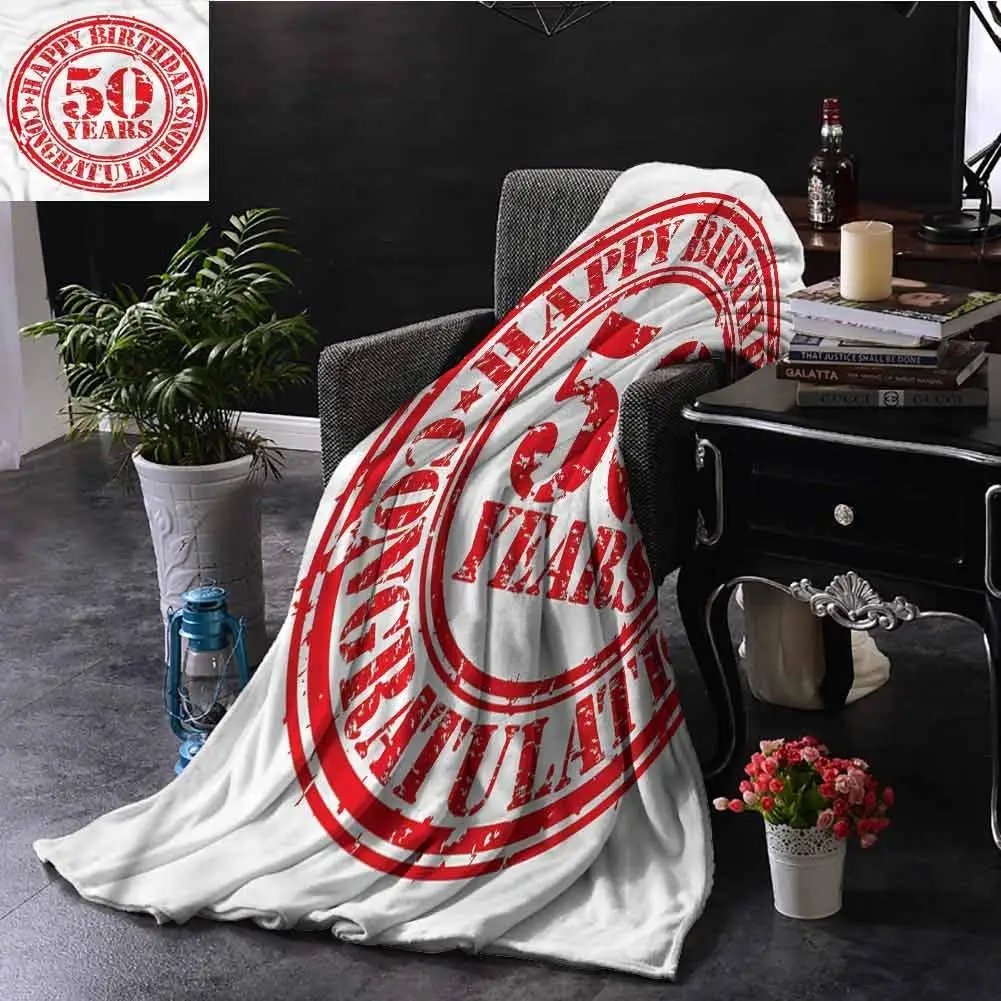 

50th Birthday Coral Throw Blanket Grunge Birthday Icon Bed Sleeping Travel Pets Reading