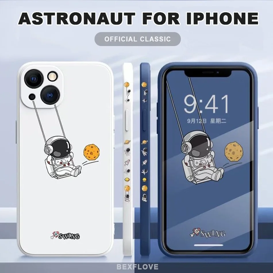 Чехол с мультяшным космосом астронавтом для iPhone 11 13 12 Pro Max Mini XS XR X 6 8 7 Plus мягкий