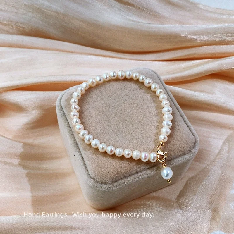 

2021 Vintage Natural Freshwater Pearl 14K Gold Plated Charm Bracelet for Women Jewelry Pulseras Friendship Bracelets
