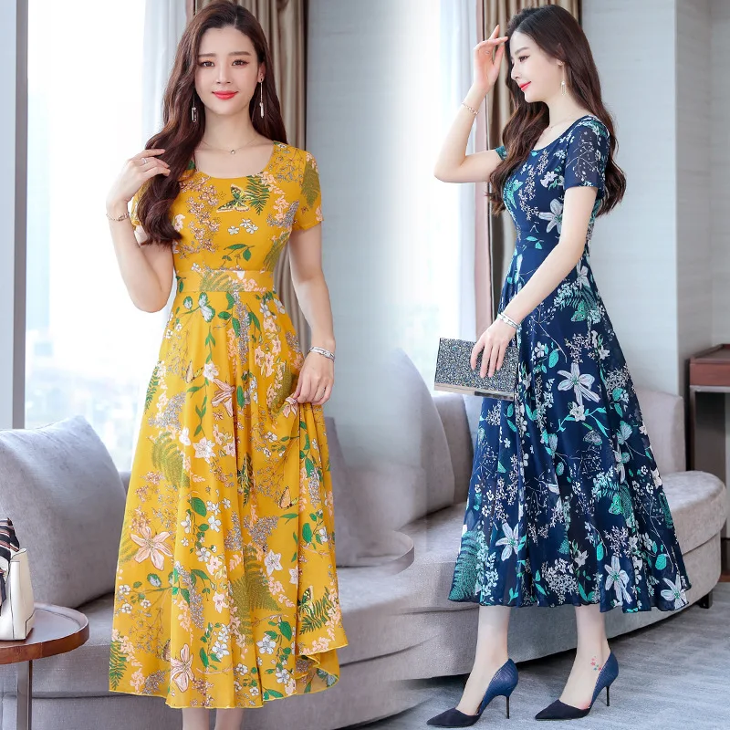 

New 2021 Korean Style Fashion Summer Dress Women's Mid-Length Clothes for women clothing Large plus Size Middle-Aged and Floral