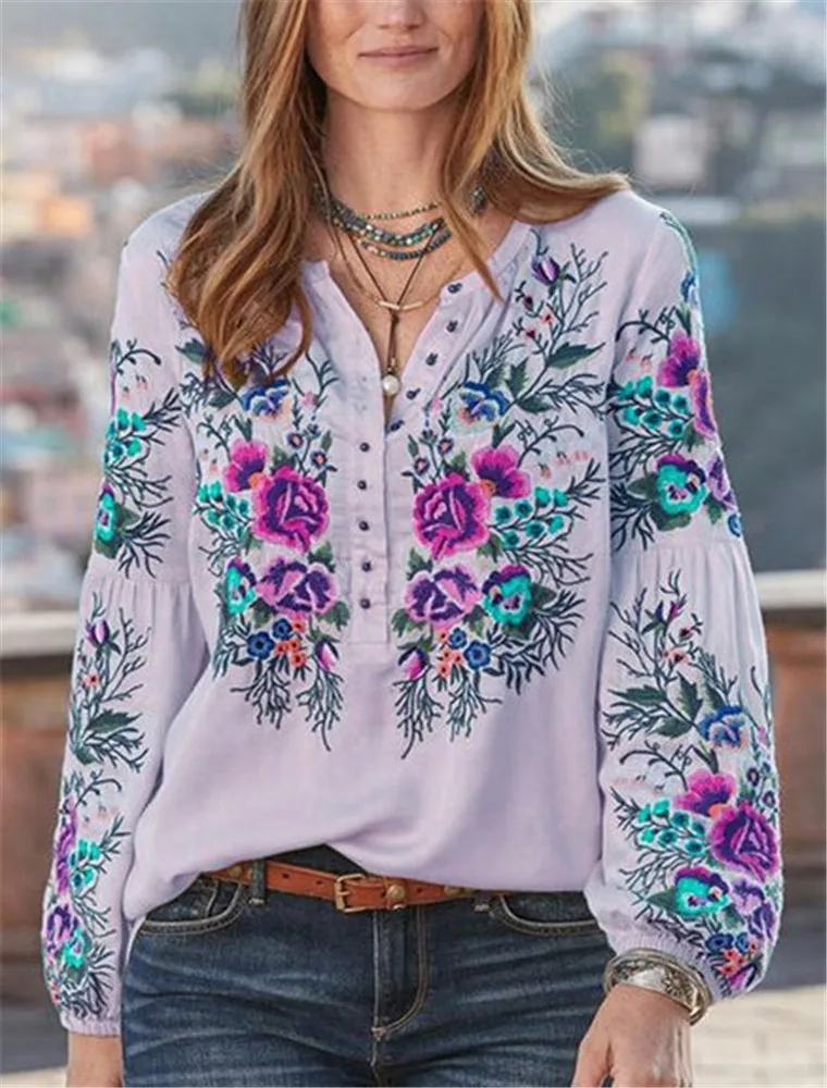 

Spring Female Shirts Plus Size Women's Blouses Shirt Long Sleeve Flower Printed Top Shirt 5XL Oversize Blouses Women Clothing