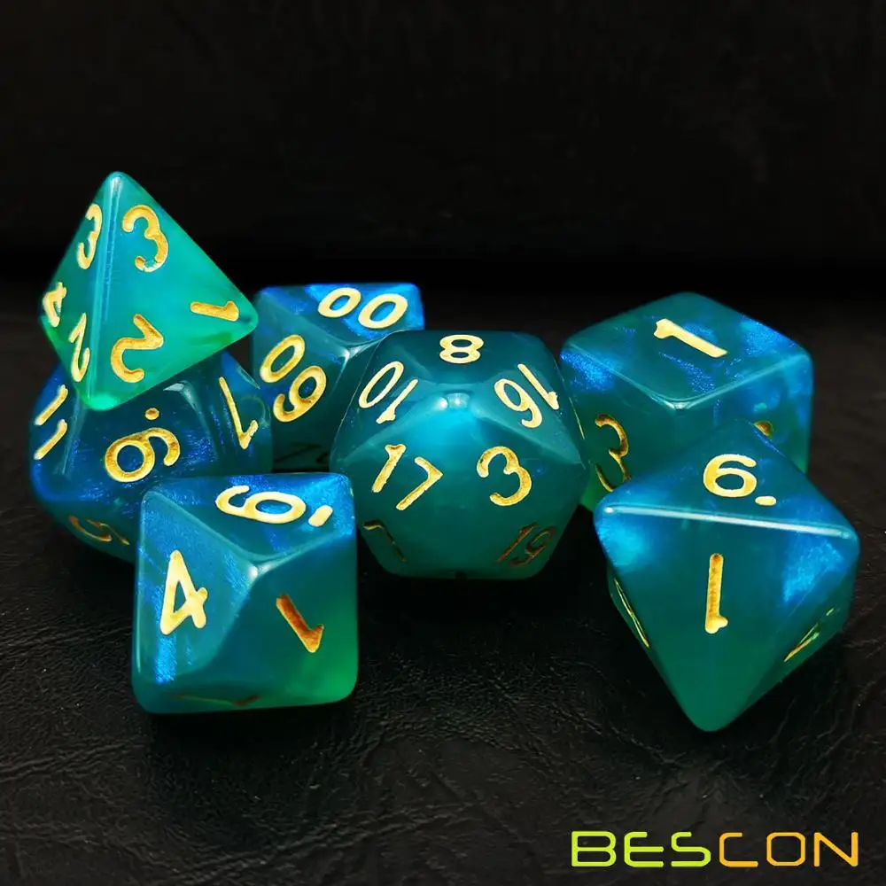 Bescon Набор кубиков из лунного камня, Bescon многогранные игральные кости для ролевых игр с эффектом лунного камня павлин синий, бирюзовый, фиолетовый жемчуг