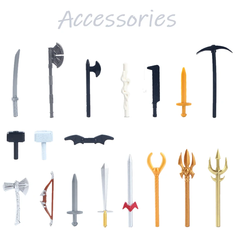 10 шт./компл. фигурки аксессуары кирпичи оружие молоток меч ножи пистолеты лук и