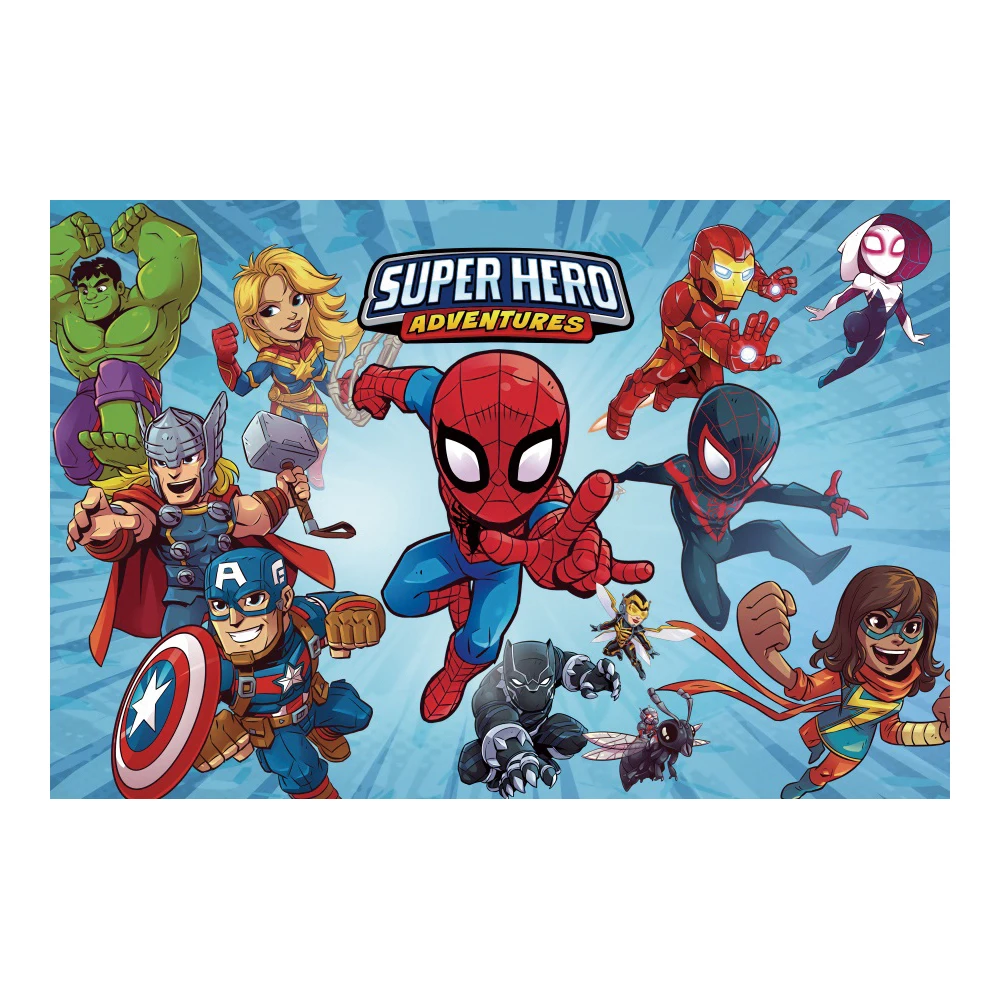 Fondo de cumplea&ntilde;os de Los Vengadores para ni&ntilde;os, tel&oacute;n de fondo de tela de superh&eacute;roes para beb&eacute;s, decoraciones de fiesta, fotograf&iacute;a personalizada, p&oacute;ster, fotos-2