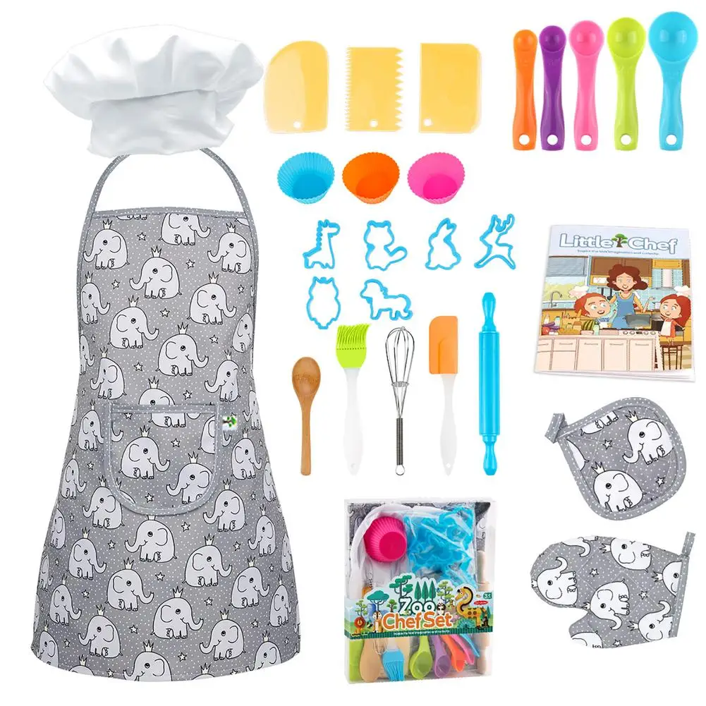 

27Pcs Kids Cooking And Baking Set Chef Role Play Costume Kit Cupcake And Cookie Tools Cooking Set For Toddlers Dress Up Prete