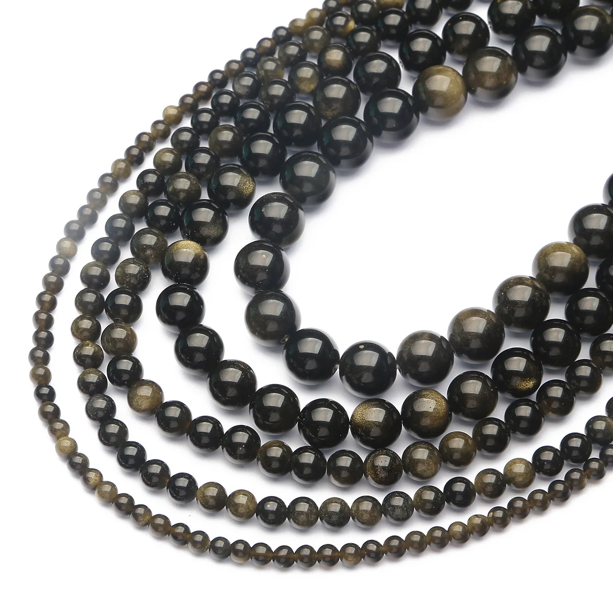 

Natural Obsidian Linglong Jingying round Beads Men's and Women's Handmade DIY Bracelet Bracelet Necklace Accessories Materials