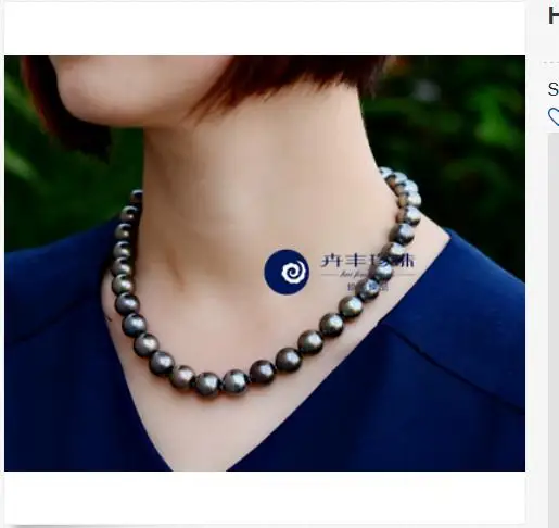 ?? 見事なタヒチ 12-13 ミリメートルラウンド黒緑の真珠のネックレス 18 インチ 925