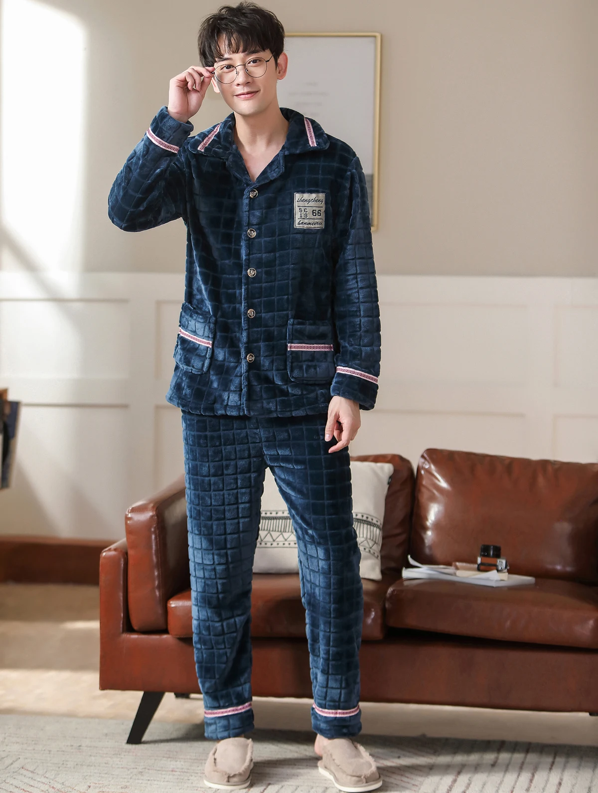 Men's Winter Thicken Flannel Pajamas Sets Male Long Sleeve Pajamas Plus Size Pijama Sleepwear Homewear Teenager Casual Pyjamas