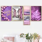 Светильник лый фиолетовый цветок морская трава земля Лондон Картина на холсте скандинавские плакаты и принты настенные картины для гостиной домашний декор