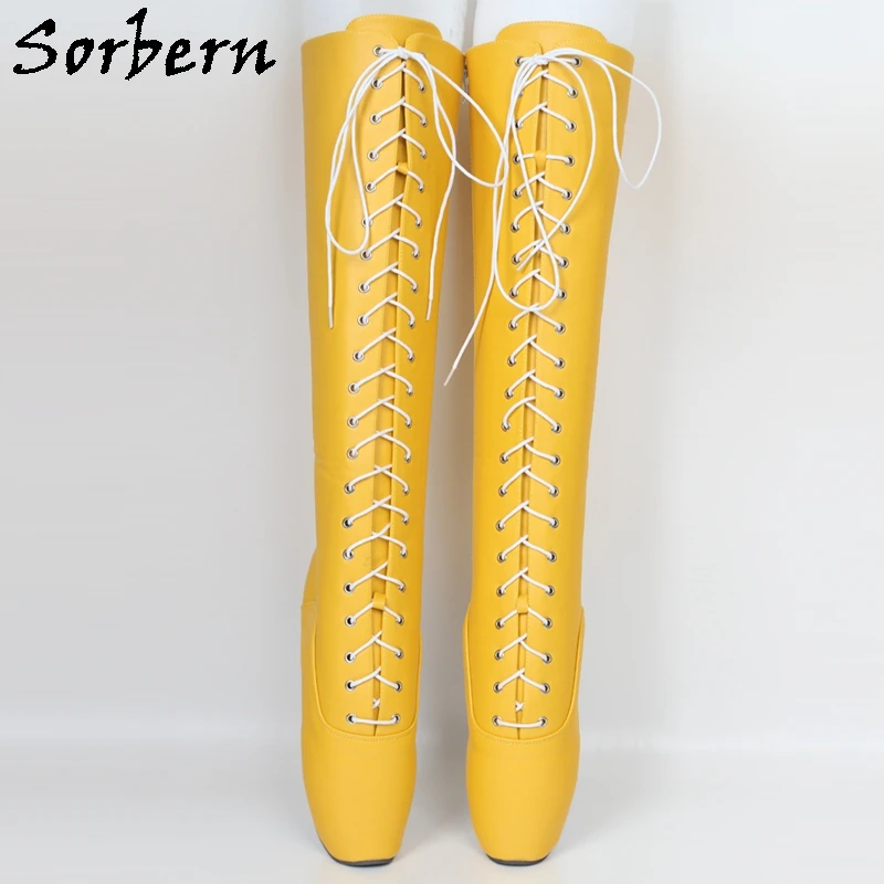 

Sorbern Heelless Knee High Boots Women Fetish Crossdresser Shoes Ultimate High No Heel Vegan Leather Boots Custom Wide Fit
