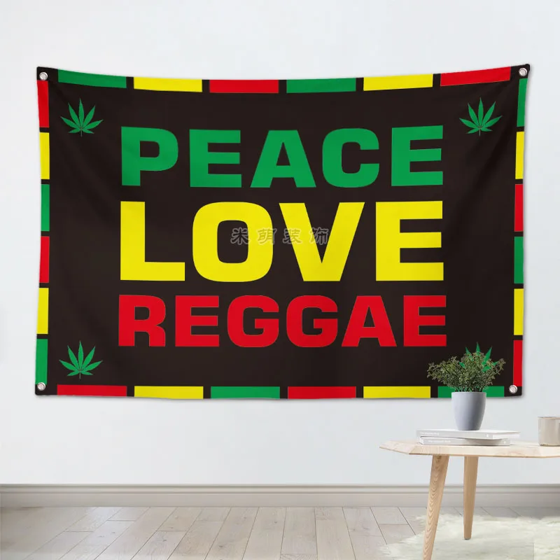 Настенная рок группа PEACE LOVE REGGAE водонепроницаемая ткань из полиэстера 56 х36 дюймов