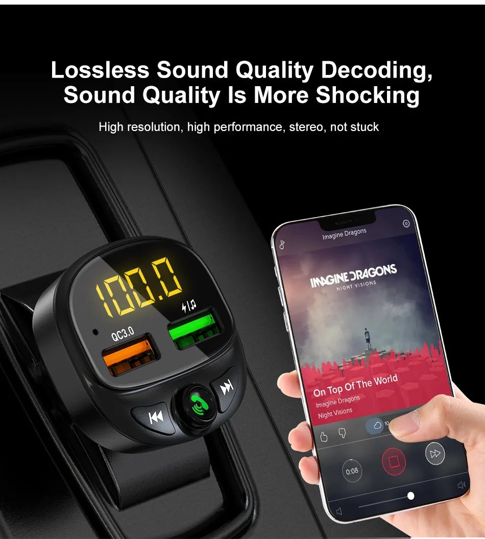 USLION Автомобильный Mp3 музыкальный плеер Bluetooth 5,0 приемник fm-передатчик двойной USB Автомобильное зарядное устройство U диск и TF карта музыкальный плеер без потерь
