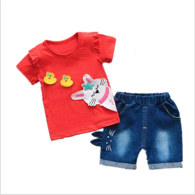 Baby Girls Clothing Sets Kids Summer Clothes Set Children Fashion Cartoon Cotton T-shirt+jeans 2pcs for Toddler 2020 New | Детская