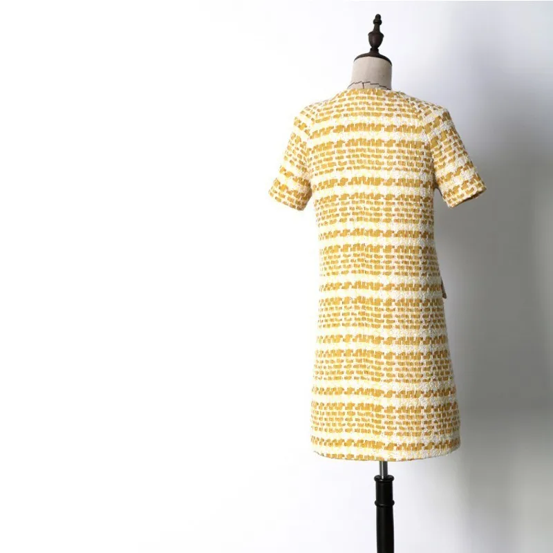 Лидер продаж летние женские твидовые платья с коротким рукавом модные