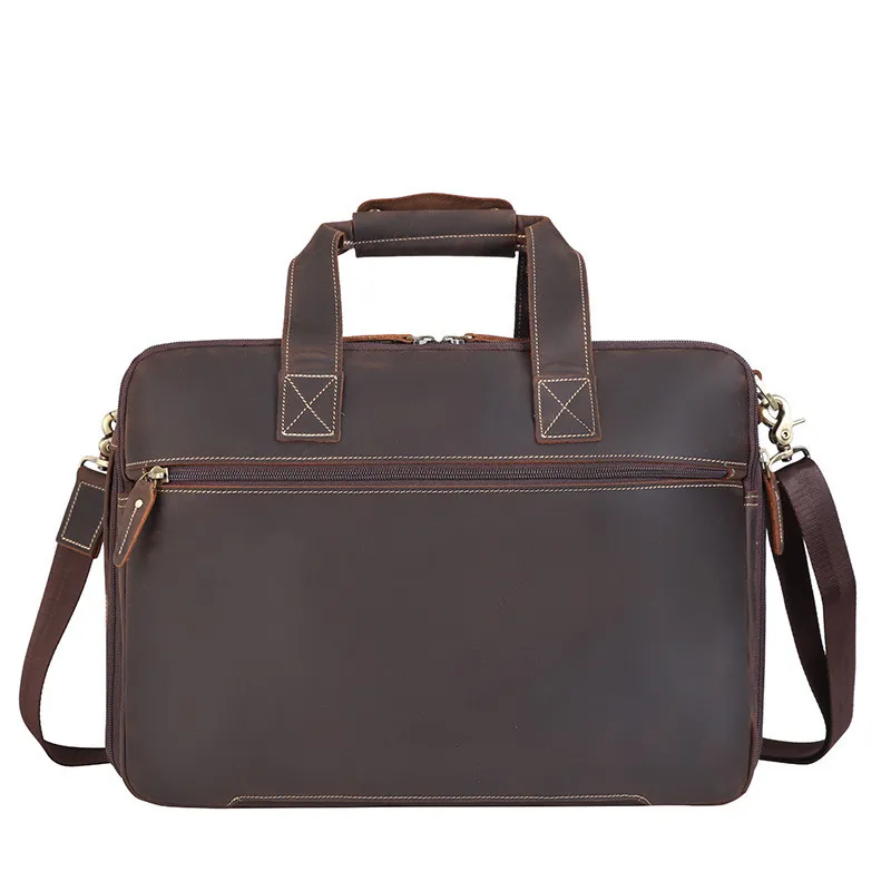 Luxury men's leather business briefcase natural leather retro handbag 17 inch laptop bag diagonal bag