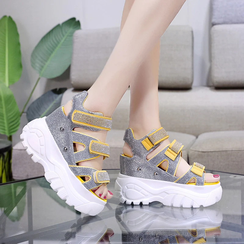 Женские летние босоножки на платформе Модный яркий кристалл женская обувь