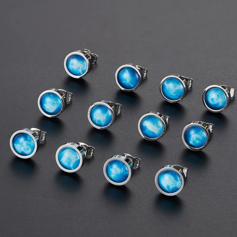 Синие Светящиеся в темноте серьги-гвоздики из двенадцати знаков зодиака для