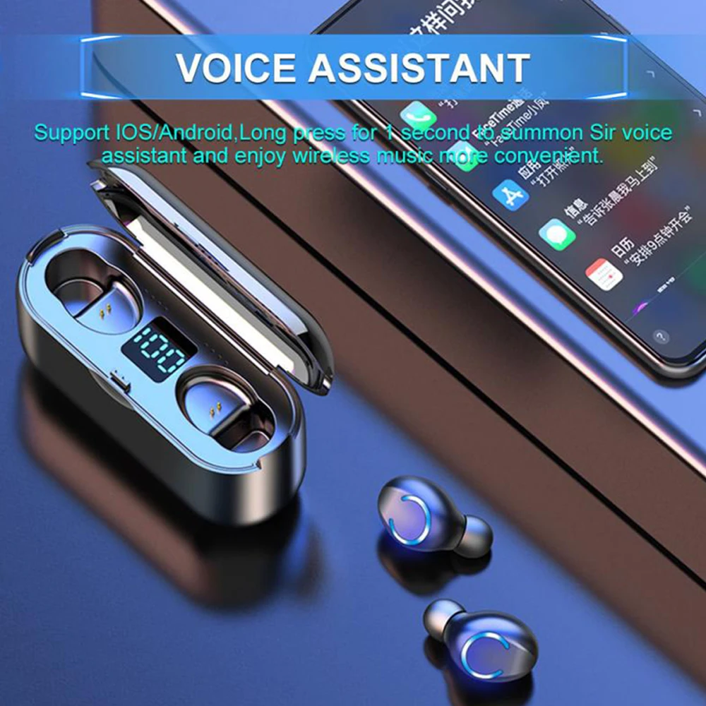 Беспроводная бинауральная мини гарнитура TWS Bluetooth 5 0 умный цифровой дисплей