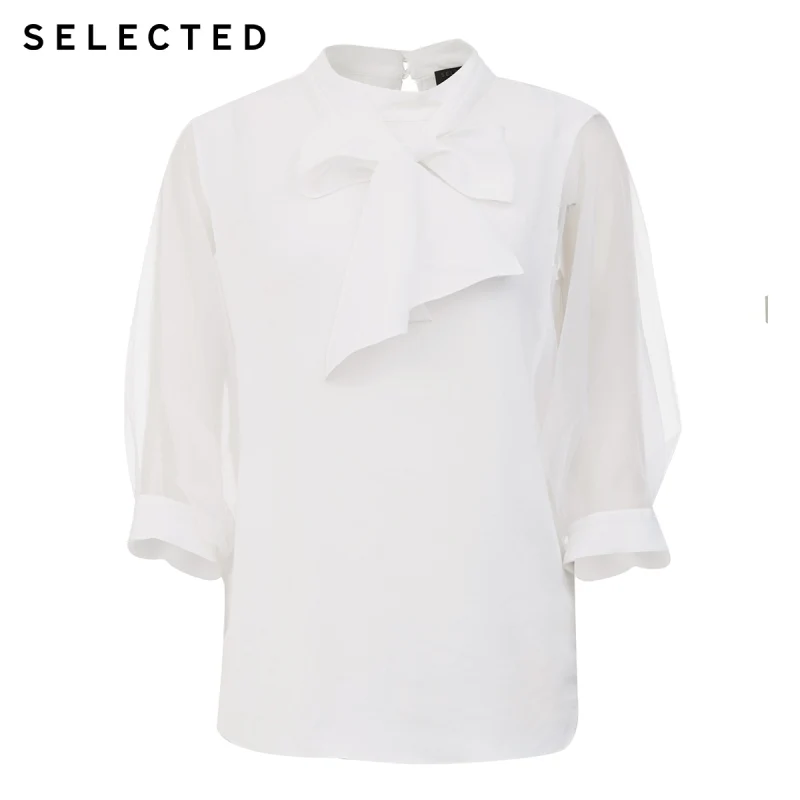 

SELECTED Women's Lantern Sleeve Shirts Transparent Yarn Stitching Chiffon Tops S|420251503