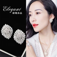 2020 new s925 silver needle round crystal stud earrings for women classic rhinestone earring fashion brand party jewelry
