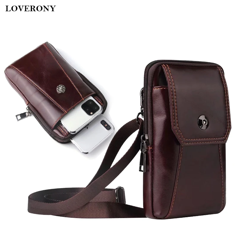 

Cowhide Leather Phone Bag For iPhone 12 13 Pro MAX Universal Wallet Card Pocket Waist Pack For Samsung A52 32 S30 21 Xiao Mi HW