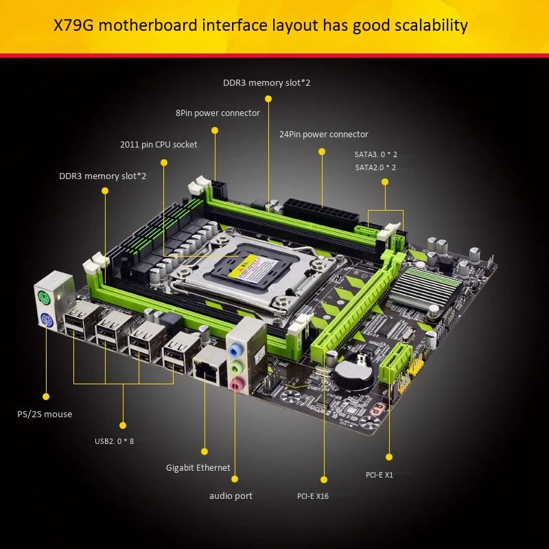 Фото Материнская плата X79 X79G LGA 2011 DDR3 поддерживает 4x16G M-ATX SATA III материнская для Материнская плата X79 X79G LGA 2011 DDR3 поддерживает 4x16G M-ATX SATA III материнская для