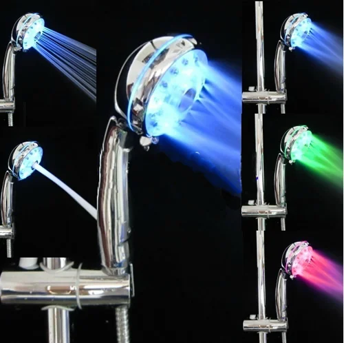 

Adjustable 3 Mode LED Light Shower Head Sprinkler Temperature Bathroom Sensor