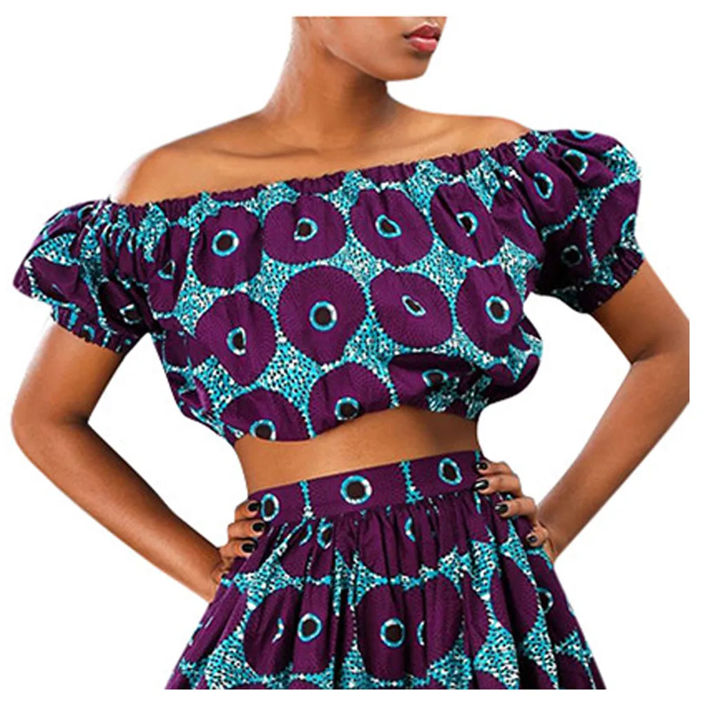 Женский укороченный топ на бретельках с открытыми плечами и принтом Дашики