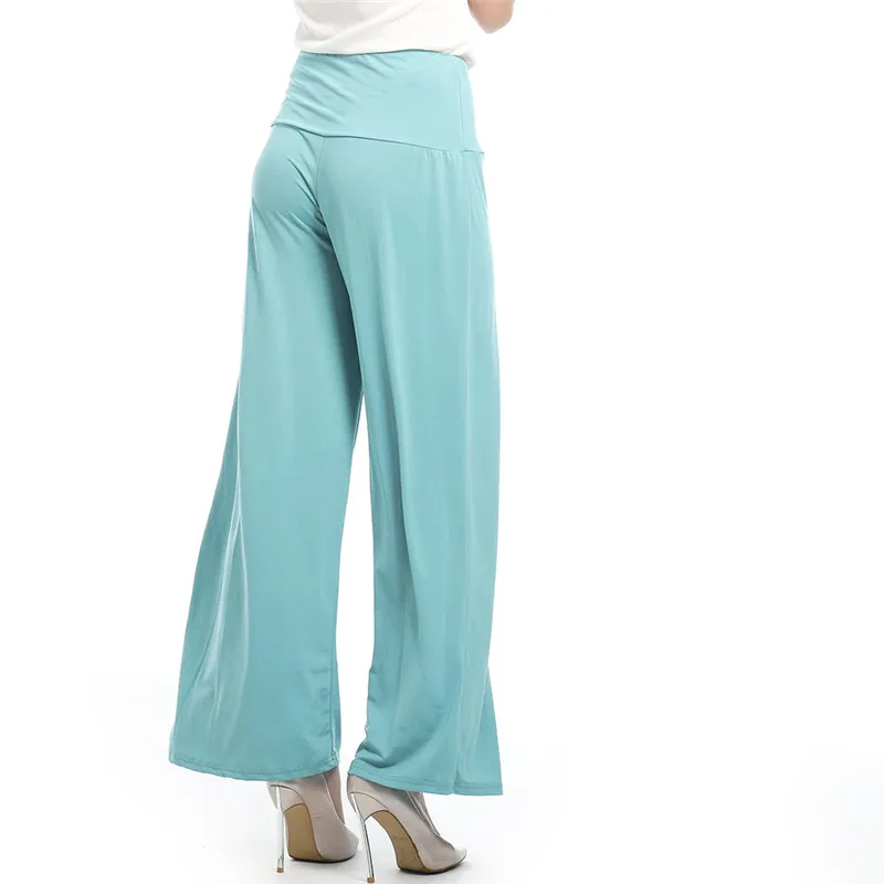 Летние широкие брюки женские повседневные эластичные с высокой талией