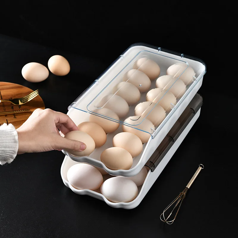 

Refrigerator rolling egg box with cover rolling egg storage box kitchen transparent rolling egg rack fridge organizer