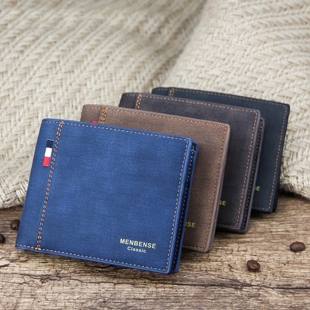

Men's Wallet Money Bag Solid Color Leather Business Short Wallet Famous Vintage Male Wallets Purse