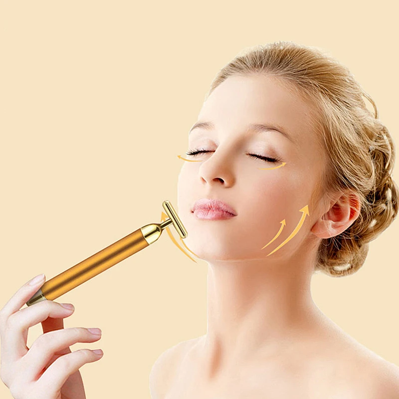 24K Gold ролик Вибрационный массажер для лица ухода за кожей Красота бар импульсный