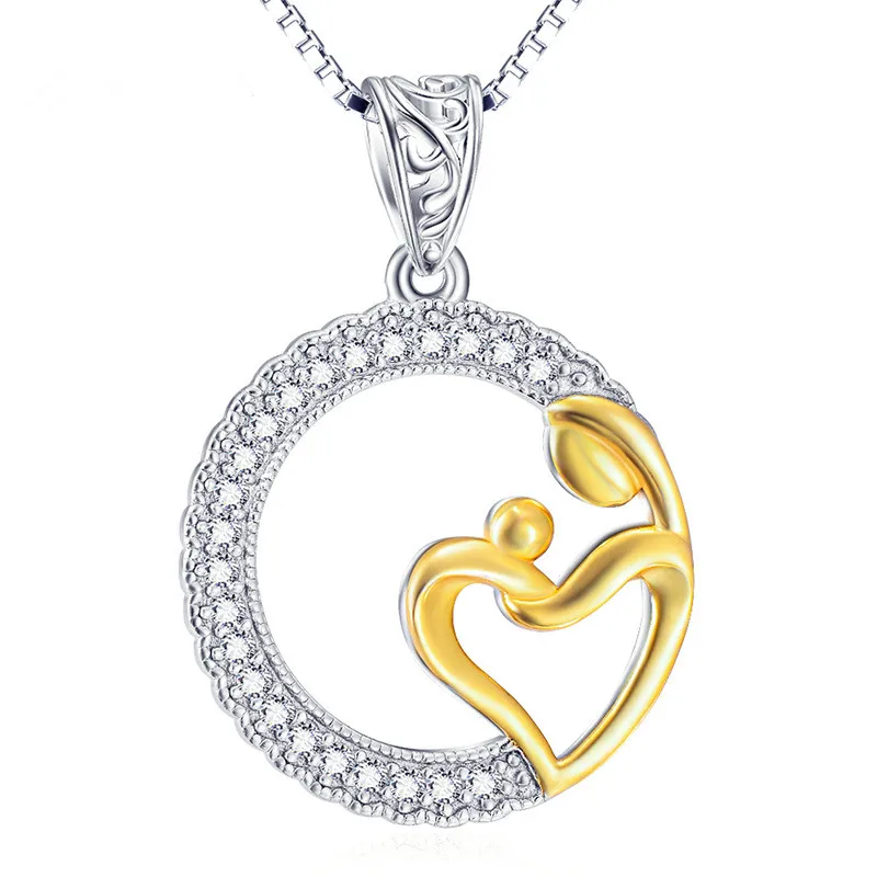 925 пробы Серебряные ювелирные изделия золото мама и ребенок подвеска ожерелье