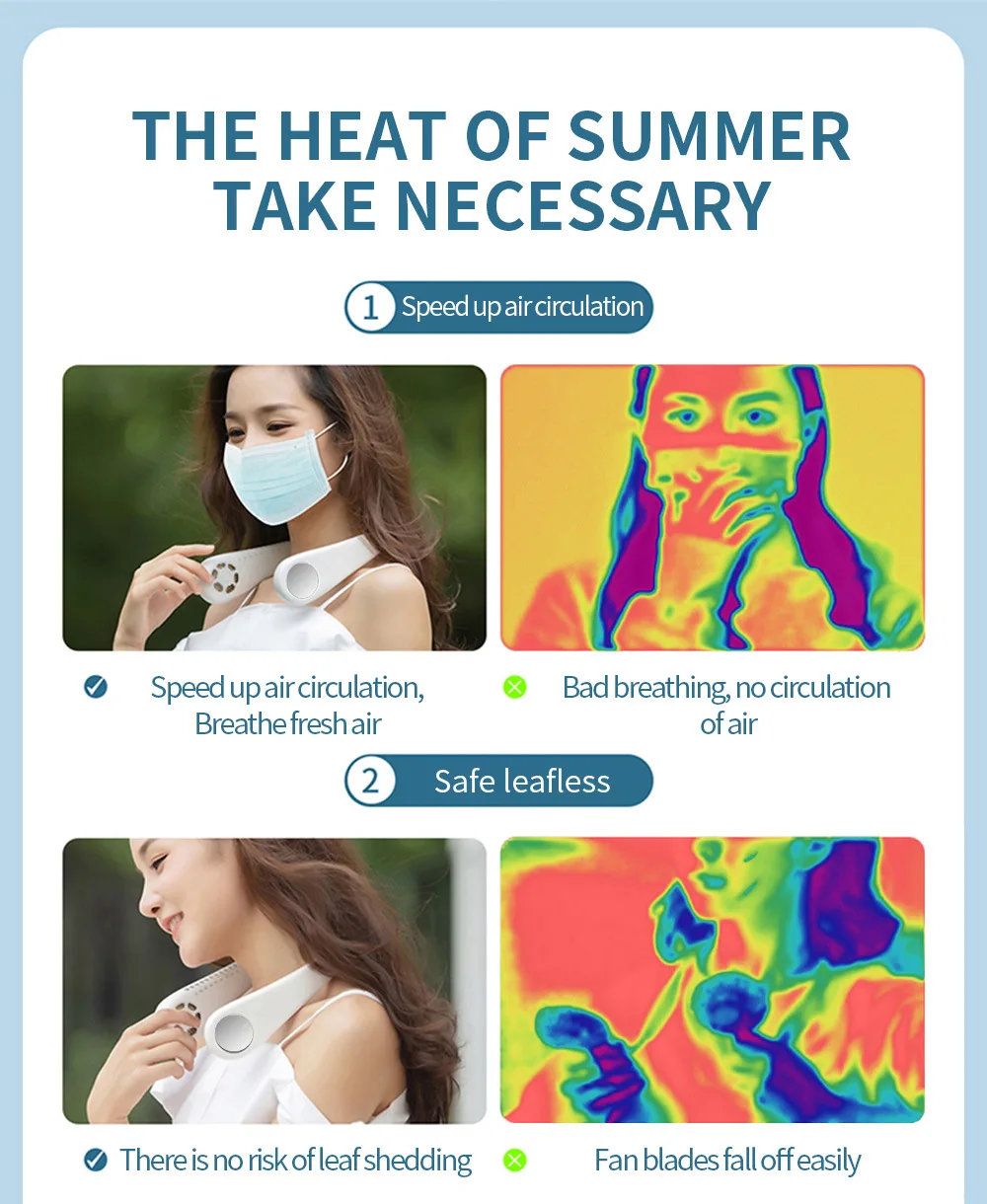 

Mini Neck Fan Portable Bladeless Fan Rechargeable Hanging Fans Air Cooler Cooling Wearable Neckband Sports Fan for Home Outdoor