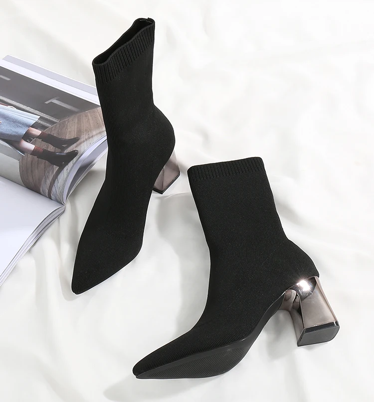 Знаменитые дизайнерские сапоги на металлическом каблуке; женские кожаные вязаные сапоги в стиле пэчворк; женские эластичные сапоги; большие размеры 539