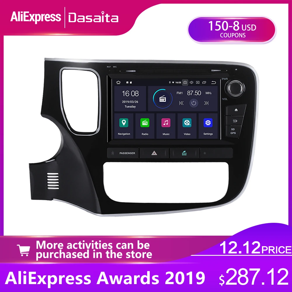 Dasaita " Android 9,0 автомобильный DVD gps плеер Navi для Mitsubishi Outlander с 2G+ 16G четырехъядерный автомобильный радио мультимедиа